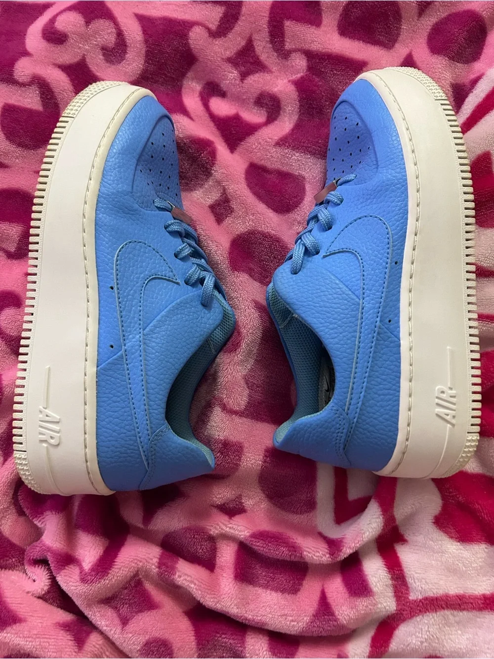 Nike Air Force 1 Low in Light Blue with Silver Lace Jewel